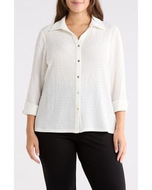 Kasper Ridge Knit Button-Up Shirt - White