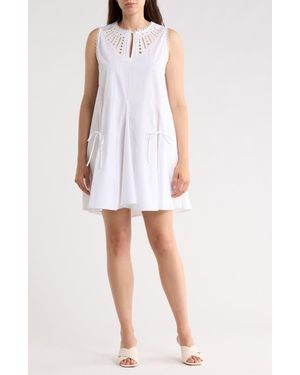 Ellen Tracy Embroidered Cotton Poplin Dress - White