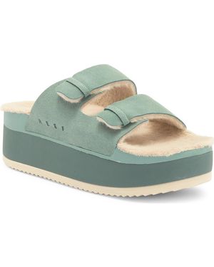 Reef Ojai Ciara Faux Fur Lined Platform Slide Sandal - Blue