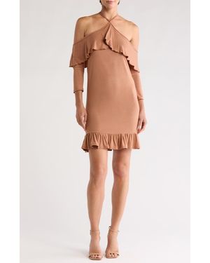 Go Couture Ruffled Cold Shoulder Dress - Multicolor