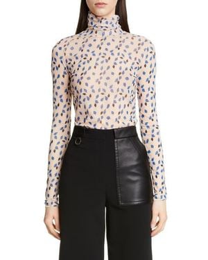 Yigal Azrouël Falling Leaf Print Mesh Top - Black