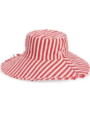 Treasure & Bond Frayed Edge Stripe Bucket Hat - Red