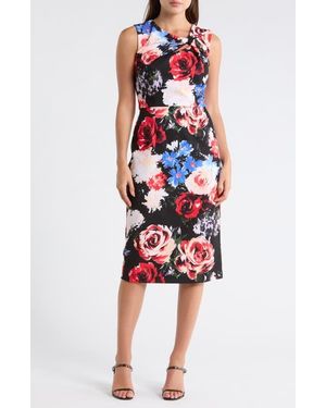 Julia Jordan Floral Twist Front A-Line Dress - Red