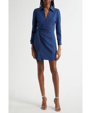 Cinq À Sept Hunter Side Ruched Long Sleeve Wrap Dress - Blue