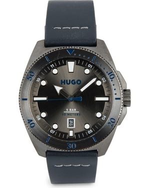 BOSS Visit Leather Strap Watch, 44Mm - Black
