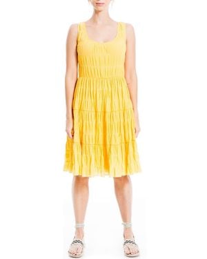 Max Studio Texture Tiered Stretch Cotton Dress - Yellow