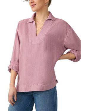 Faherty Sail Away Organic Cotton & Linen Denim Top - Purple