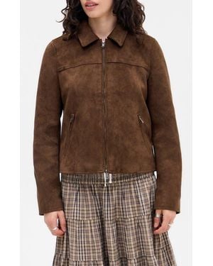 BDG Faux Suede Zip Jacket - Brown