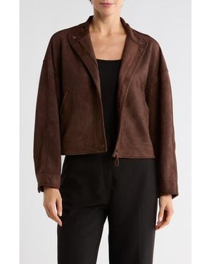 Max Studio Faux Suede Full Zip Jacket - Brown