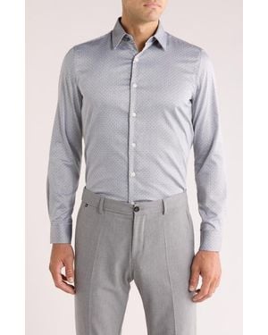 Duchamp Slim Fit Geometric Print Dress Shirt - Gray