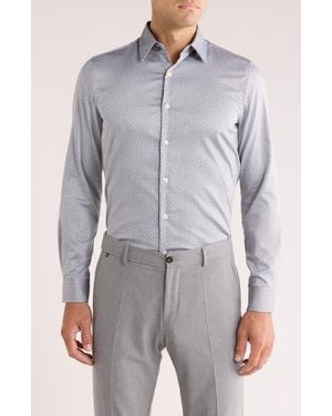 Duchamp Slim Fit Geometric Print Dress Shirt - Gray