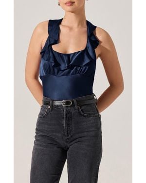 Astr Morrigan Ruffle Halter Top - Blue
