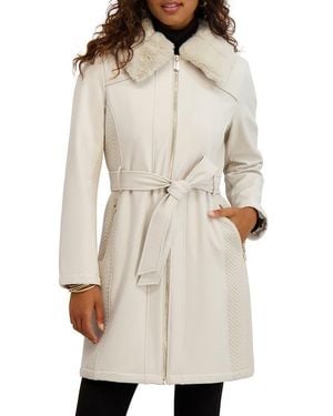 Kensie Faux Fur Collar Water Resistant Belted Softshell Jacket - Natural