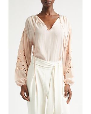 Ramy Brook Zenaida Floral Cutout Woven Shirt - Natural