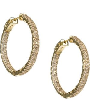 CZ by Kenneth Jay Lane Pavé Cubic Zirconia Inside Out Hoop Earrings - Metallic