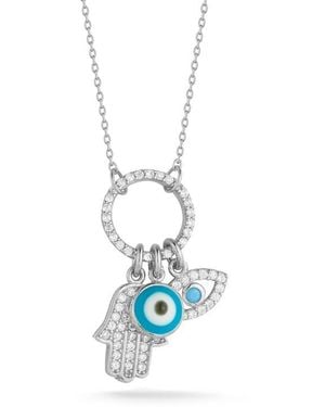 Glaze Jewelry CZ Evil Eye Hamsa Pendant Necklace - Blue