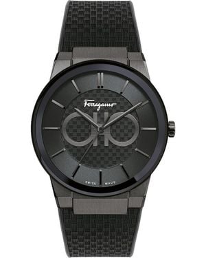 Ferragamo Sapphire Rubber Strap Watch, 41Mm - Black