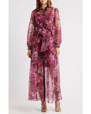 Julia Jordan Long Sleeve Organza Shirtdress - Red