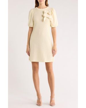AREA STARS Double Bow Puff Sleeve Sweater Dress - Natural