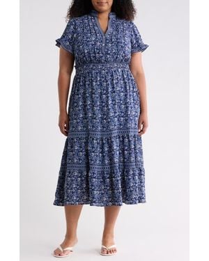 Max Studio Flutter Sleeve Tiered Maxi Dress - Blue