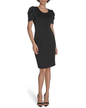 Calvin Klein Puff Sleeve Scuba Sheath Dress - Black