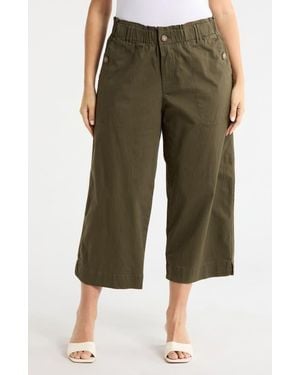 Democracy Button Pocket Crop Wide Leg Pants - Green