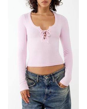 BDG Knockout Long Sleeve Tie Front Crop Top - White