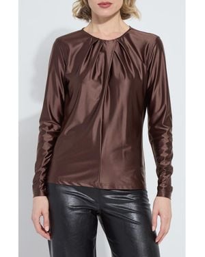 Lyssé Fatima Pleated Neck Satin Top - Brown