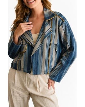 Saachi Striped Denim Jacket - Blue