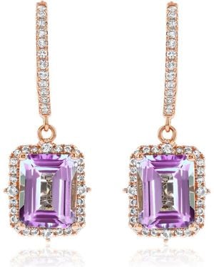 Suzy Levian Semiprecious Stone Halo Drop Earrings - Purple