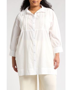 Boho Me Lace Inset Button-Up Shirt - White