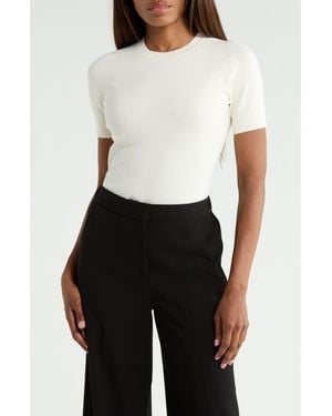 3.1 Phillip Lim Short Sleeve Cotton Blend Crepe Crewneck Sweater - White