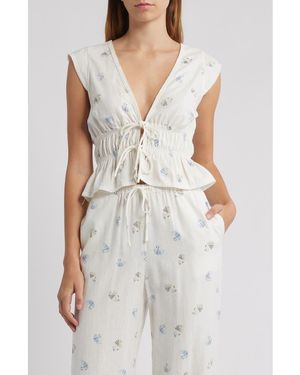 Wayf Clara Tie Front Linen Blend Top - White