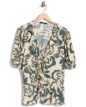 Tahari Ruffle Short Sleeve Peplum Top - Multicolor