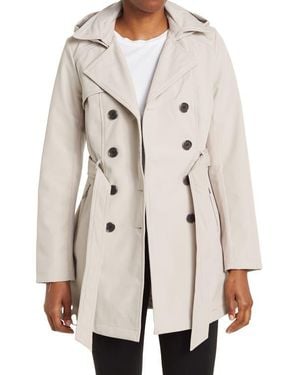 Sebby Water-Resistant Hooded Double-Breasted Trench Coat - White