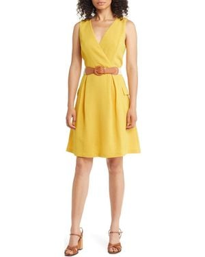 Julia Jordan Belted A-Line Dress - Yellow