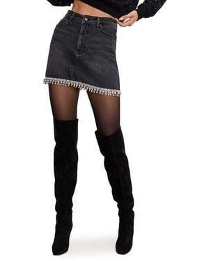 GOOD AMERICAN Crystal Trim Denim Miniskirt - Blue