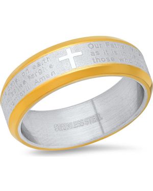 HMY Jewelry Two-Tone Stainless Steel Lord's Prayer Ring - Metallic