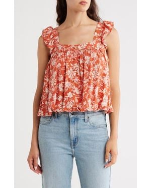 Melrose and Market Floral Ruffle Strap Tank - Red