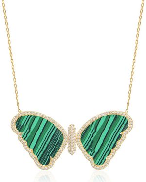 Gabi Rielle 14K Plated Sterling Pave Cz & Malachite Butterfly Pendant Necklace - Green