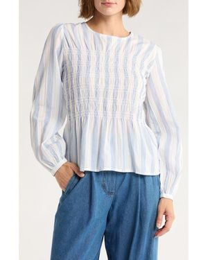 Ichi Stripe Peplum Top - White