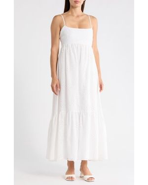 1.STATE Eyelet Empire Waist Cotton Midi Dress - White
