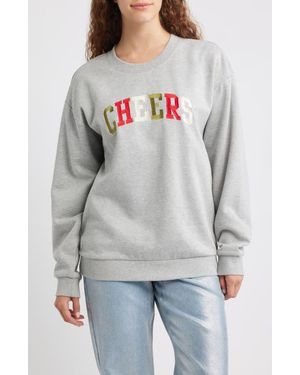 GOLDEN HOUR Cheers Embroidered Oversize Cotton Blend Sweatshirt - Gray