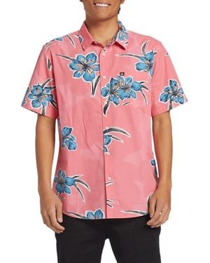 Quiksilver Apero Floral Short Sleeve Stretch Cotton Button-Up Shirt - Pink