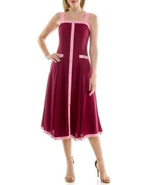Nicole Miller Square Neck Fit & Flare Midi Dress - Red