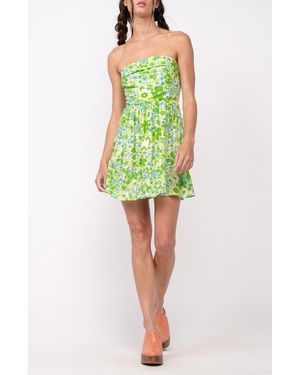 Sky To Moon Floral Folded Strapless Fit & Flare Minidress - Green