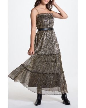Wishlist Metallic Tiered Maxi Dress - Brown
