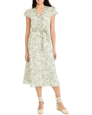 Maggy London Floral Ruffle Cap Sleeve Midi Dress - Green