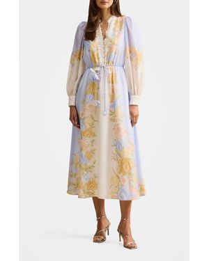 EVER NEW Courtney Placed Floral Long Sleeve Dress - Metallic