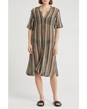 Nordstrom Rack Open Knit Button-Up Cover-Up Dress - Gray